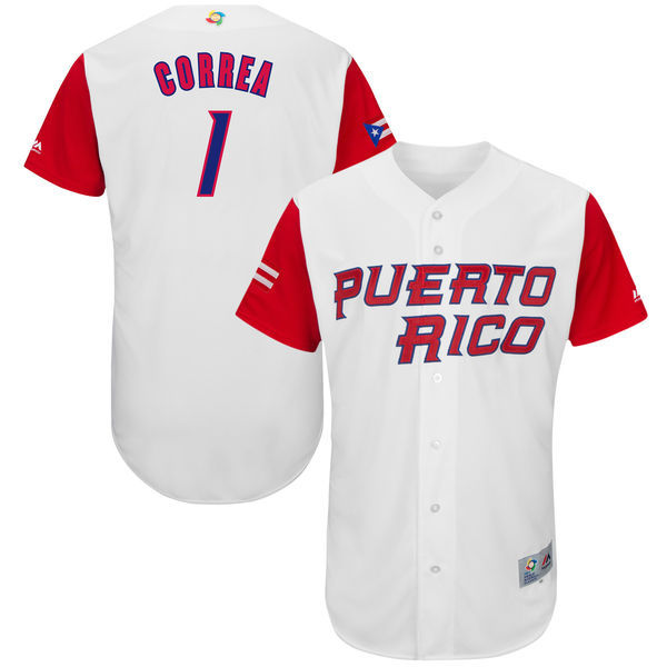 customized Men Puerto Rico Baseball #1 Carlos Correa White 2017 World Baseball Classic Authentic Jersey